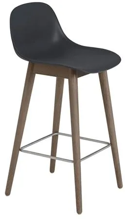 Muuto Fiber バースツール 木製ベースと背もたれ付き ブラック/ダークブラウン H87.5 cm