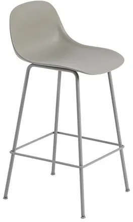 Muuto Fiber バースツール チューブベース付き 背もたれ付き グレー/グレー H87.5 cm