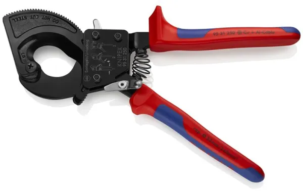 Knipex ケーブルカッター(ラチェット式)黒塗装、多成分ハンドル付き 250 mm