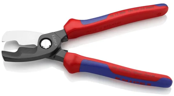 Knipex 二重刃ケーブルカッター、焼き戻し仕上げ、多成分ハンドル付き 200 mm