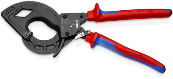 Knipex ケーブルカッター(ラチェット式、3段変速)黒色アトラメンティック仕上げ、多成分ハンドル付き 320 mm