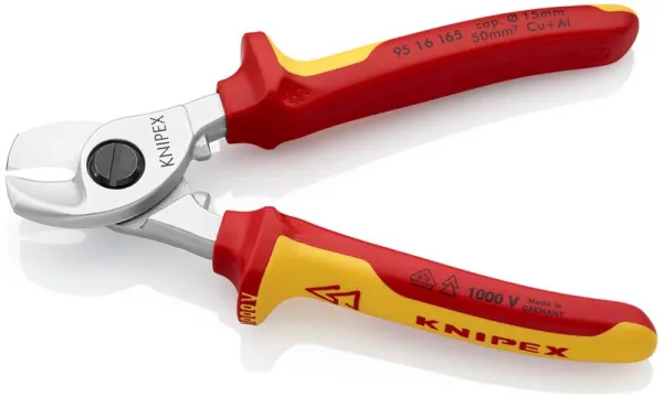 Knipex ケーブルカッター クロムメッキ、VDE認定 165 mm