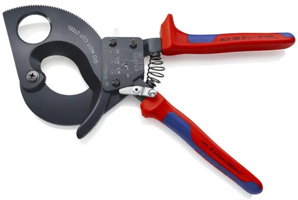 Knipex ケーブルカッター(ラチェット機能付き)黒塗装、多成分ハンドル付き 280 mm