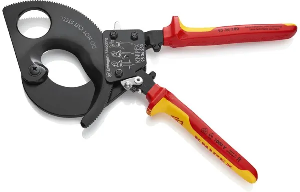 Knipex ケーブルカッター(ラチェット機能付き)黒塗装、VDE認定 280 mm