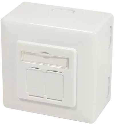 LogiLink NP0124 Cat.6A 壁面コンセント 2 x RJ45 シールド付き バックボックス付き ピュアホワイト
